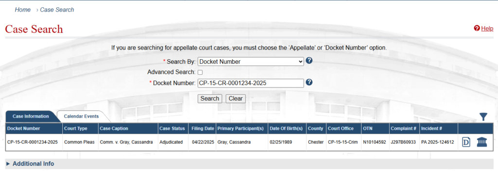 Chester County Court Dockets